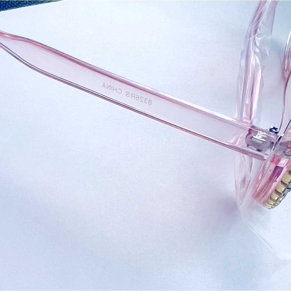 🔥BLING🆕PINK ROUND RHINESTONE SUNGLASSES - Picture 3 of 4